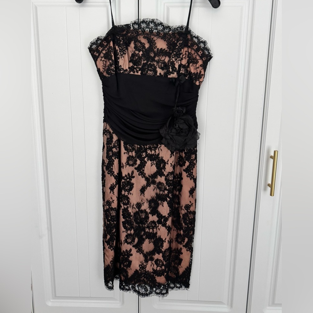 ABS by Allen Schwartz Black lace Dress with removable flower size 4